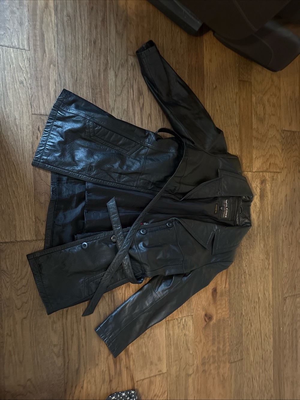 Wilson Black Leather Belted Trench Jacket